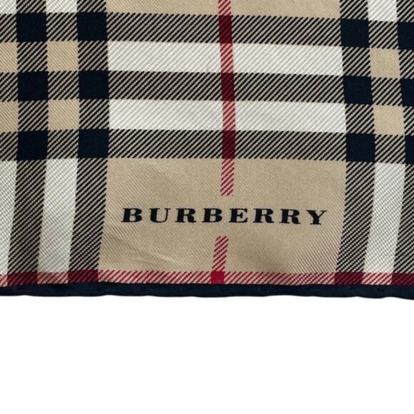 Authentic Tan Burberry Check Plaid Silk Beige Scarf - Picture 3 of 8